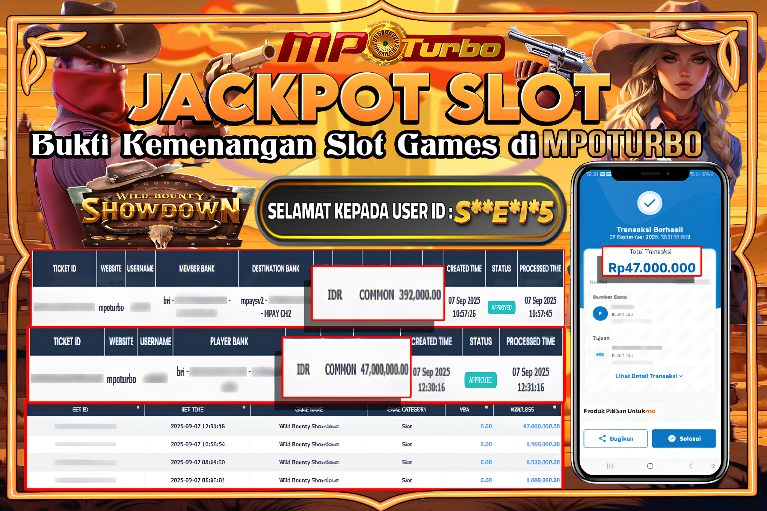 MPOTURBO WILD BOUNTY SHOWDOWN - PG - SOFT Rp 47,000,000.00,- LUNAS